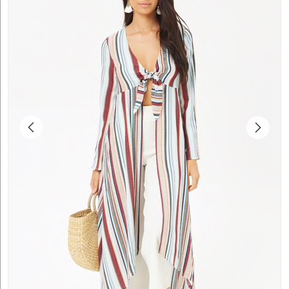 Longline Striped Tie Front Top